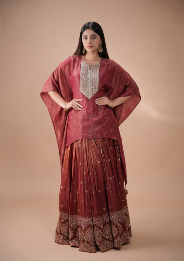 Rust Orange Kaftan Lehenga Set
